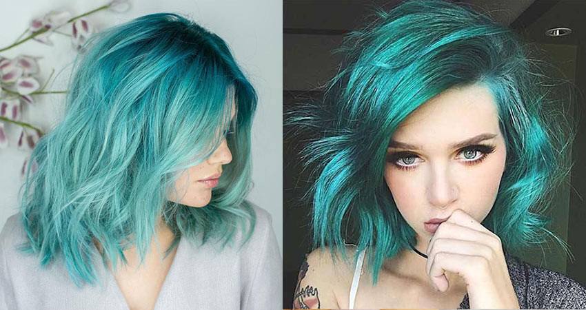 ترکیب رنگ موی سبز آبی
