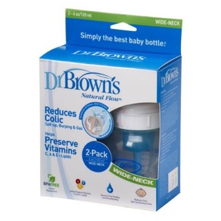 شیشه شیر طلقی پهن 120 میل 2 عددی نوزاد دکتر براون Dr Brown's