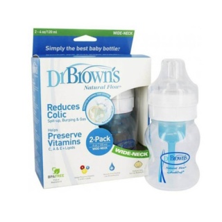 شیشه شیر طلقی پهن 120 میل 2 عددی نوزاد دکتر براون Dr Brown's
