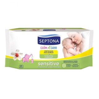 دستمال مرطوب سپتونا مدل Sensitive با عصاره بادام - بسته 64 عددی