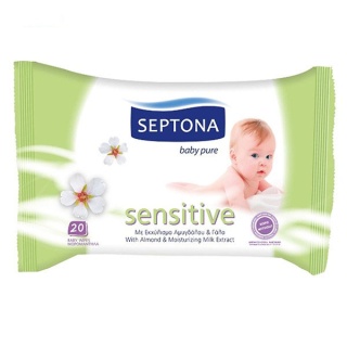 دستمال مرطوب سپتونا مدل Sensitive با عصاره بادام - بسته 20 عددی